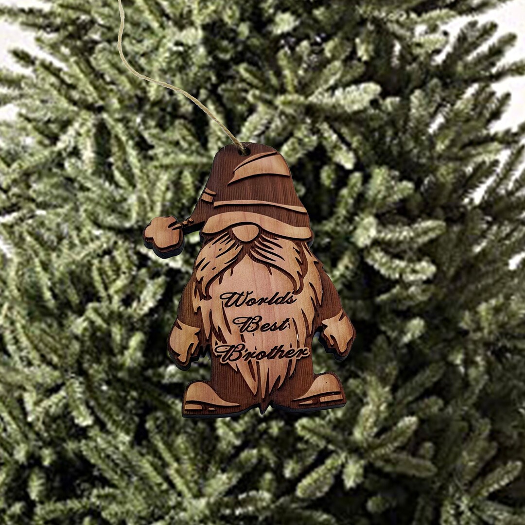 Christmas bearded gnome Worlds Best Brother - Cedar Ornament Christmas bearded gnome Worlds Best Brother - Cedar Ornament